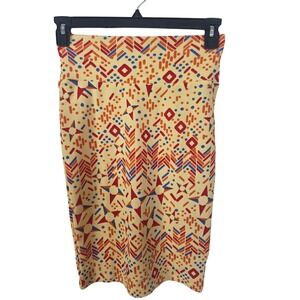 LuLaRoe Cassie Pencil Skirt XS Yellow Geometric Print Stretch Knee Length NWT